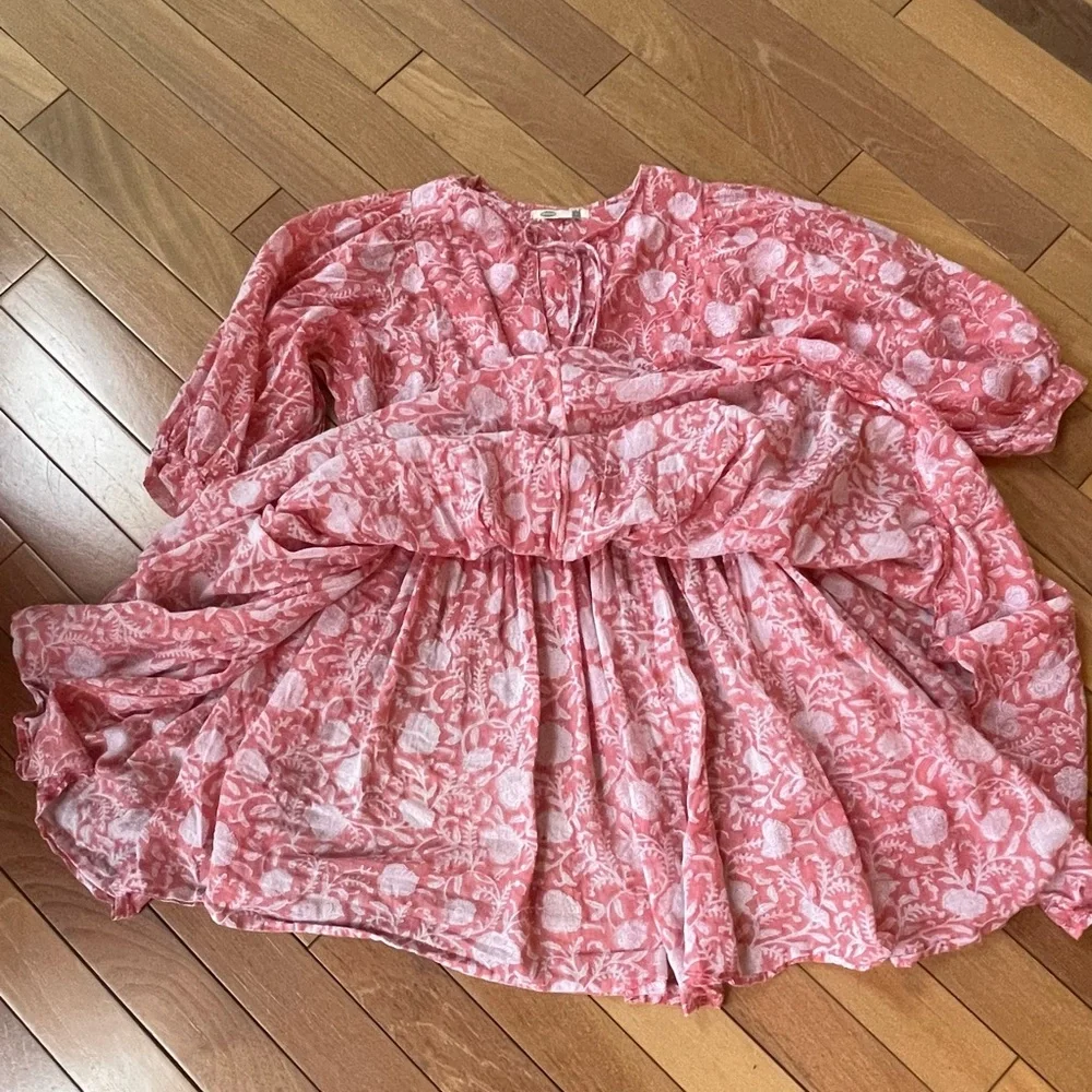 Dolma Raya Floral Mini Dress Small Pink Boho Tassel Tie Peasant Tunic - Picture 6 of 12